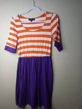 Gameday Girl Stuff Clemson Tigers Dress Women M Stripe Orange Purple